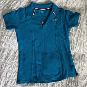 Girls ocean blue Polo Style fitted equestrian shirt